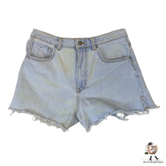 Zara High Rise Shorts Womens 8 Raw Hem Denim Side Vents 5 Pocket Stretch *READ - Picture 2 of 13